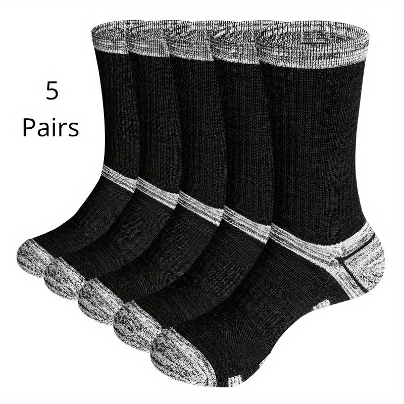 Men's 5 Pairs Mid Crew Sport Socks Cotton Blend Comfy Breathable Socks