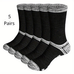 Men's 5 Pairs Mid Crew Sport Socks Cotton Blend Comfy Breathable Socks