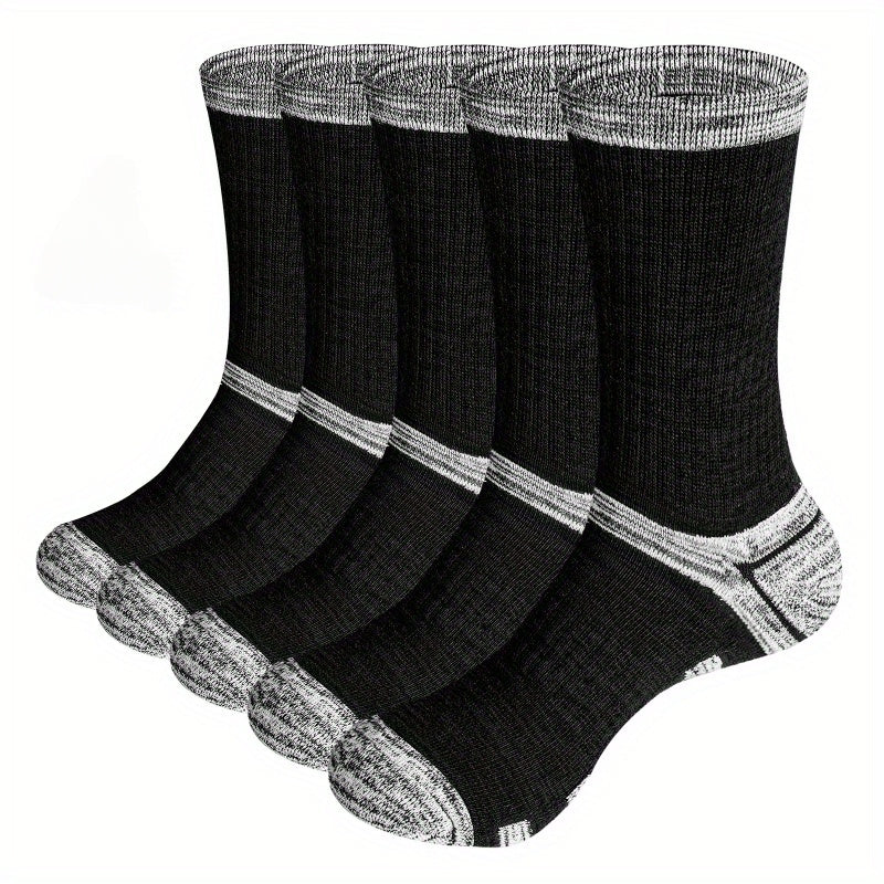 Men's 5 Pairs Mid Crew Sport Socks Cotton Blend Comfy Breathable Socks