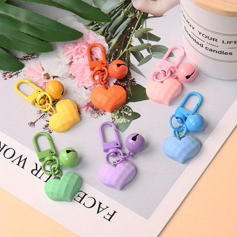 6pcs Heart & Bell Pendant Keychain for Keys Backpacks Wallets