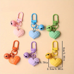 6pcs Heart & Bell Pendant Keychain for Keys Backpacks Wallets