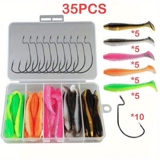 35pc Soft Lure Crank Hooks Set Bionic Swimbait Fishing Tackle 7 3 3g Fishy Smell