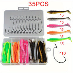 35pc Soft Lure Crank Hooks Set Bionic Swimbait Fishing Tackle 7 3 3g Fishy Smell