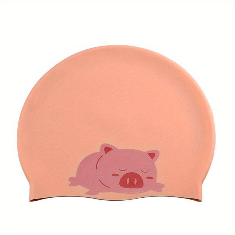 Cartoon Print Silicone Swimming Cap Soft Elastic Cap Men Women