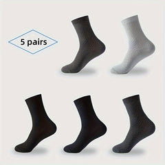 5 Pairs Men's Solid Crew Socks Breathable Comfy Casual Unisex Socks