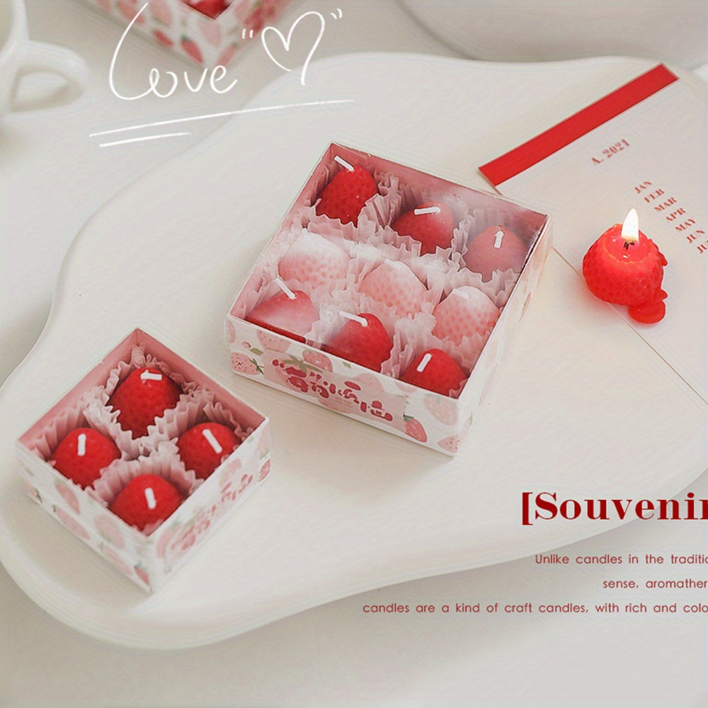 9pcs Strawberry Scented Candles in Creative Box Aromatherapy Soy Wax