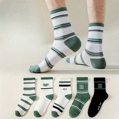 3 Pairs Men's Striped Crew Socks Breathable Comfy Casual Unisex Socks