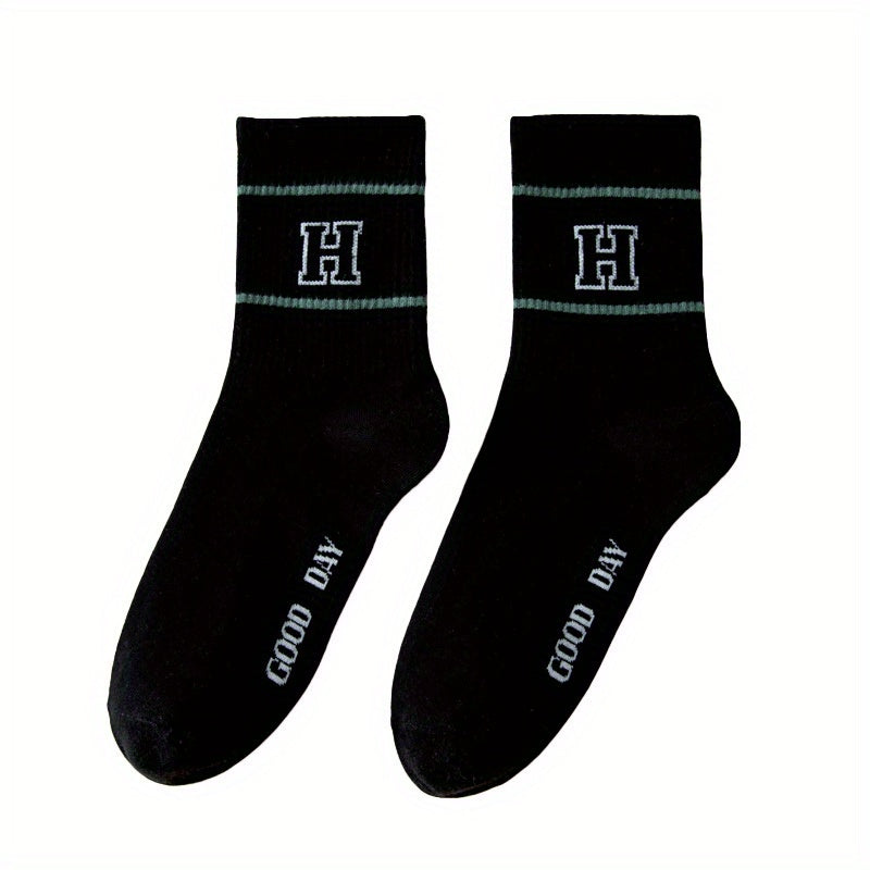 3 Pairs Men's Striped Crew Socks Breathable Comfy Casual Unisex Socks