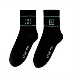 3 Pairs Men's Striped Crew Socks Breathable Comfy Casual Unisex Socks