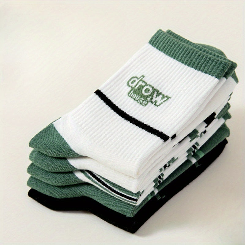 3 Pairs Men's Striped Crew Socks Breathable Comfy Casual Unisex Socks