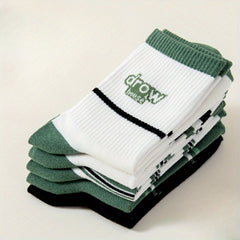 3 Pairs Men's Striped Crew Socks Breathable Comfy Casual Unisex Socks
