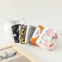 Girl's Cartoon Cat Striped Knitted Socks - Comfy Crew Socks