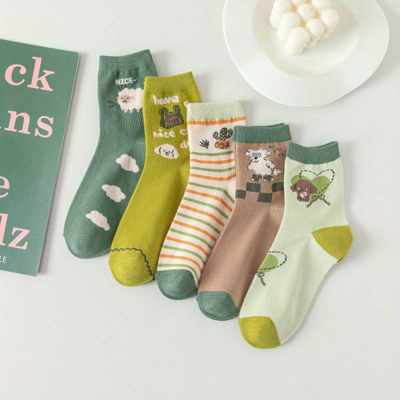 Girl's Cartoon Cat Striped Knitted Socks - Comfy Crew Socks