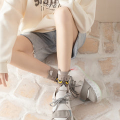 Girl's Cartoon Cat Striped Knitted Socks - Comfy Crew Socks