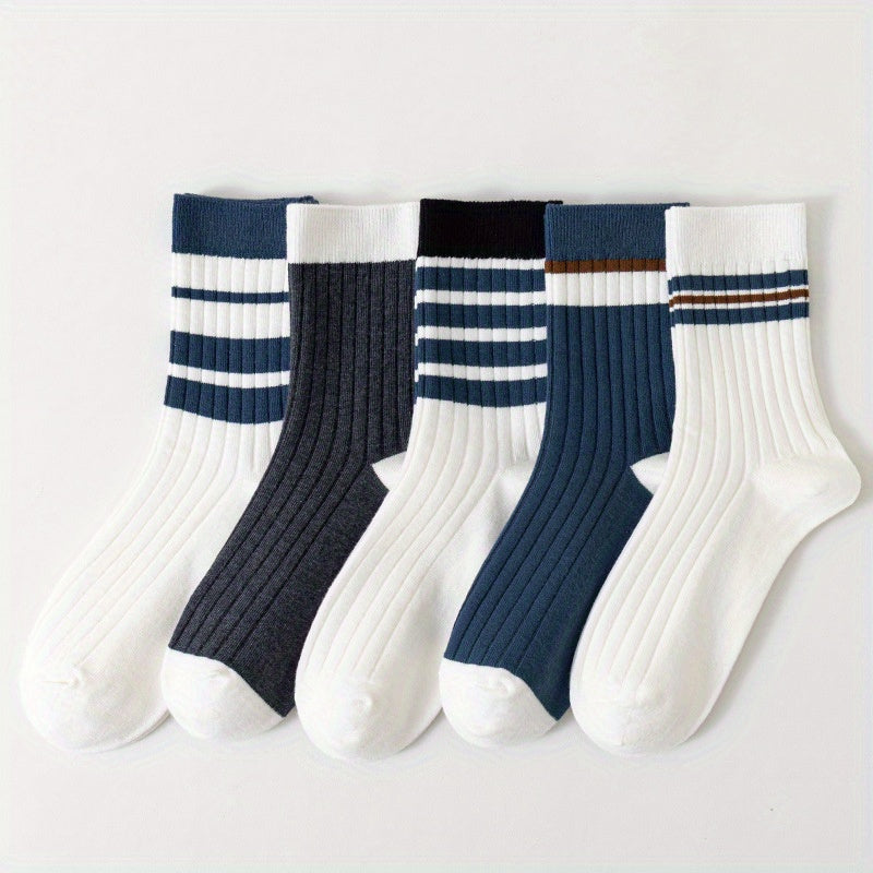3-Pack Men's Striped Crew Socks Breathable Comfy Casual Unisex Socks