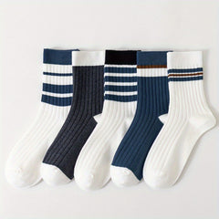3-Pack Men's Striped Crew Socks Breathable Comfy Casual Unisex Socks