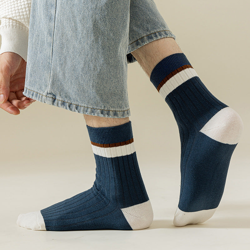 3-Pack Men's Striped Crew Socks Breathable Comfy Casual Unisex Socks