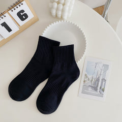 5 Pairs Men's Solid Crew Socks Breathable Comfy Casual Unisex Socks
