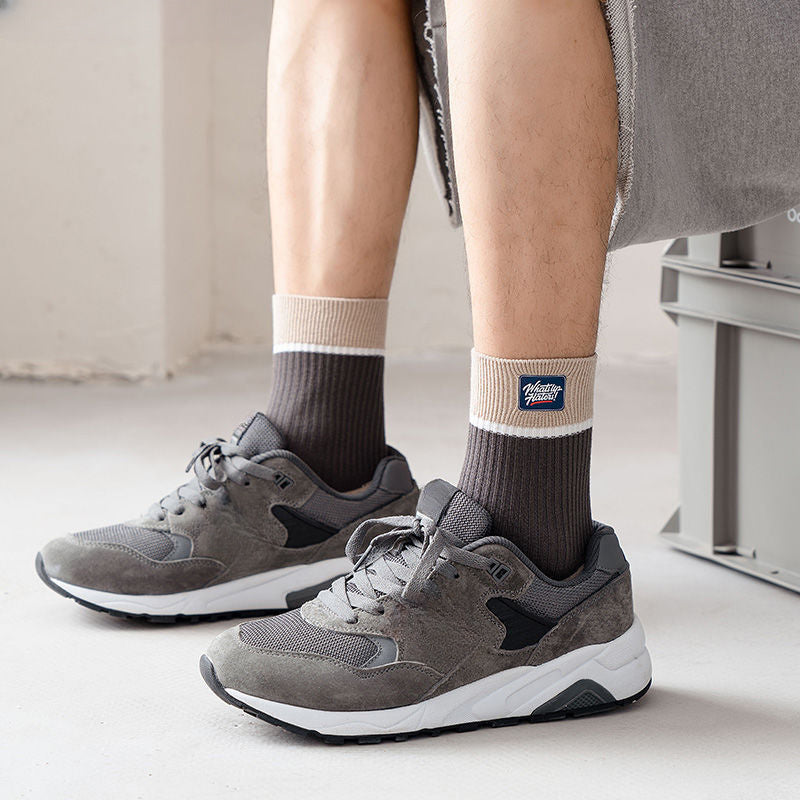 Men's Block Crew Socks Breathable Comfy Casual Unisex Socks