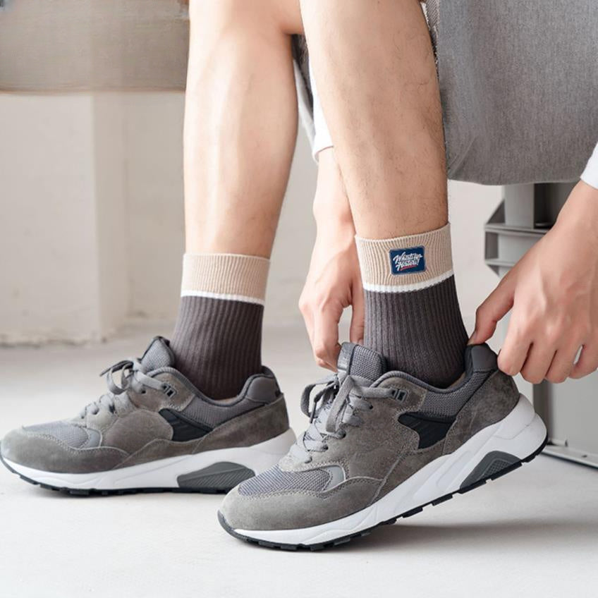 Men's Block Crew Socks Breathable Comfy Casual Unisex Socks