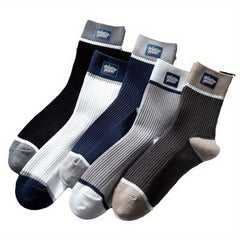 Men's Block Crew Socks Breathable Comfy Casual Unisex Socks