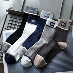 Men's Block Crew Socks Breathable Comfy Casual Unisex Socks