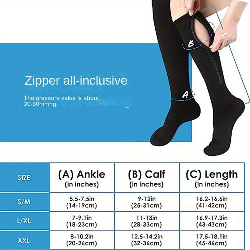 Men's Zippered Compression Sport Socks Sweat-Absorbing Nylon Breathable Socks