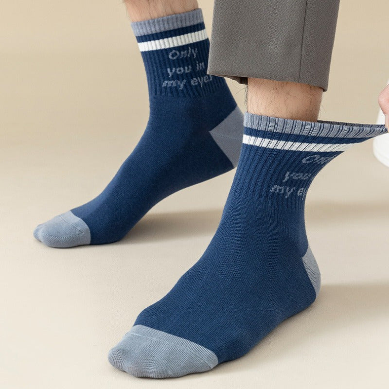 Men's Block Crew Socks Breathable Comfy Casual Unisex Socks
