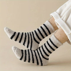 Men's Thermal Striped Crew Socks - Plush & Comfy - Outdoor Winter Wear