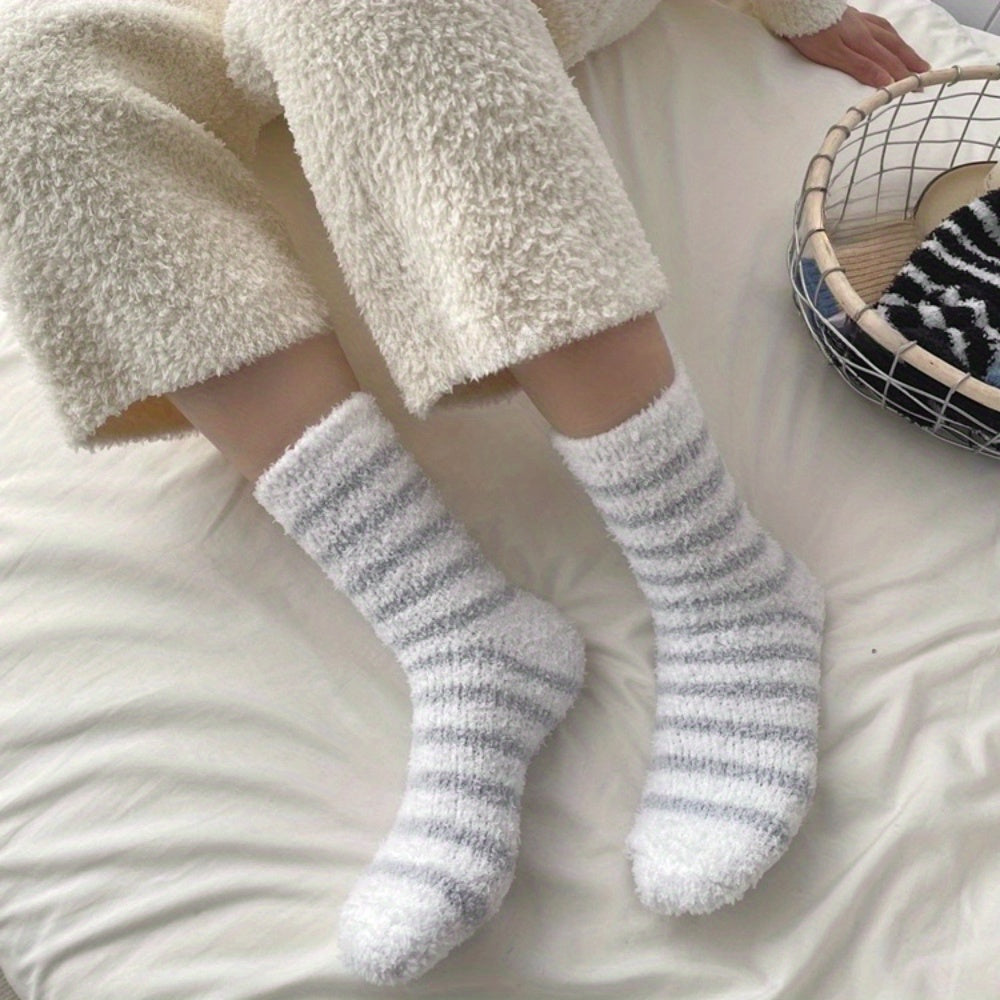 Men's Thermal Striped Crew Socks - Plush & Comfy - Outdoor Winter Wear