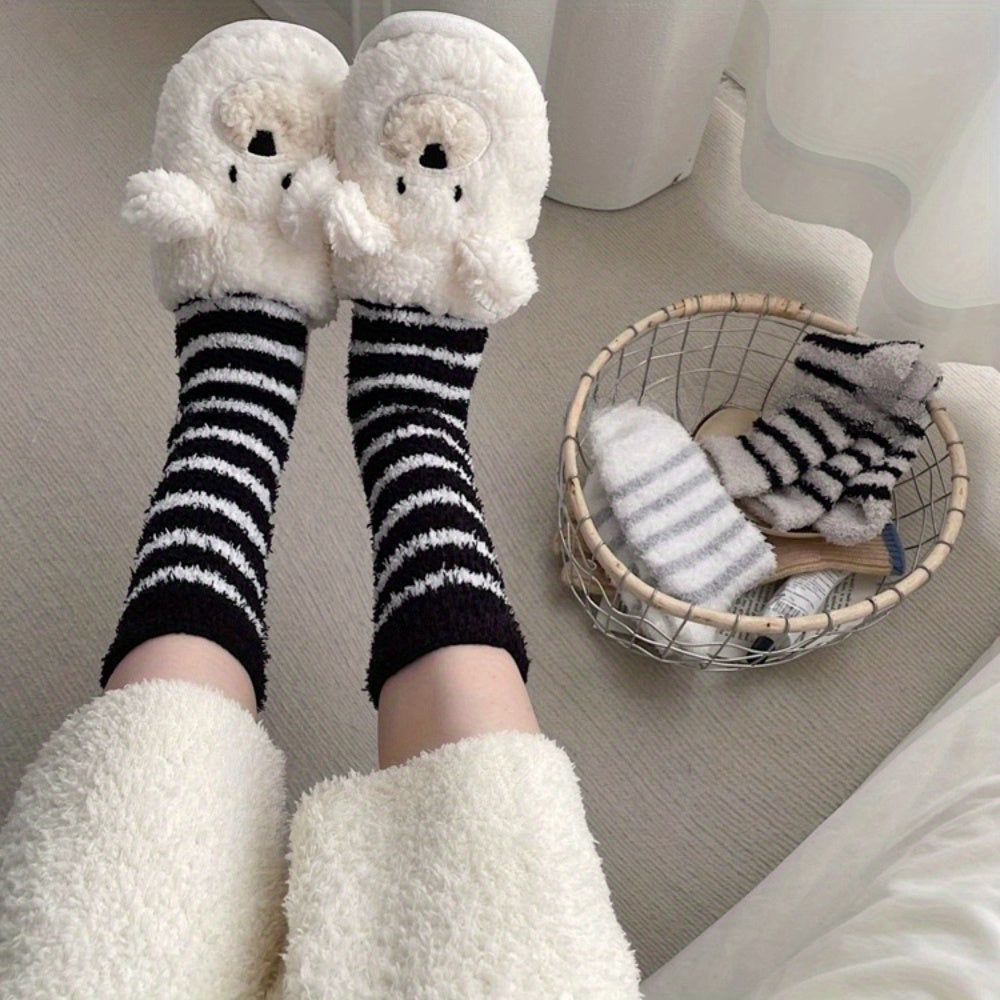 Men's Thermal Striped Crew Socks - Plush & Comfy - Outdoor Winter Wear