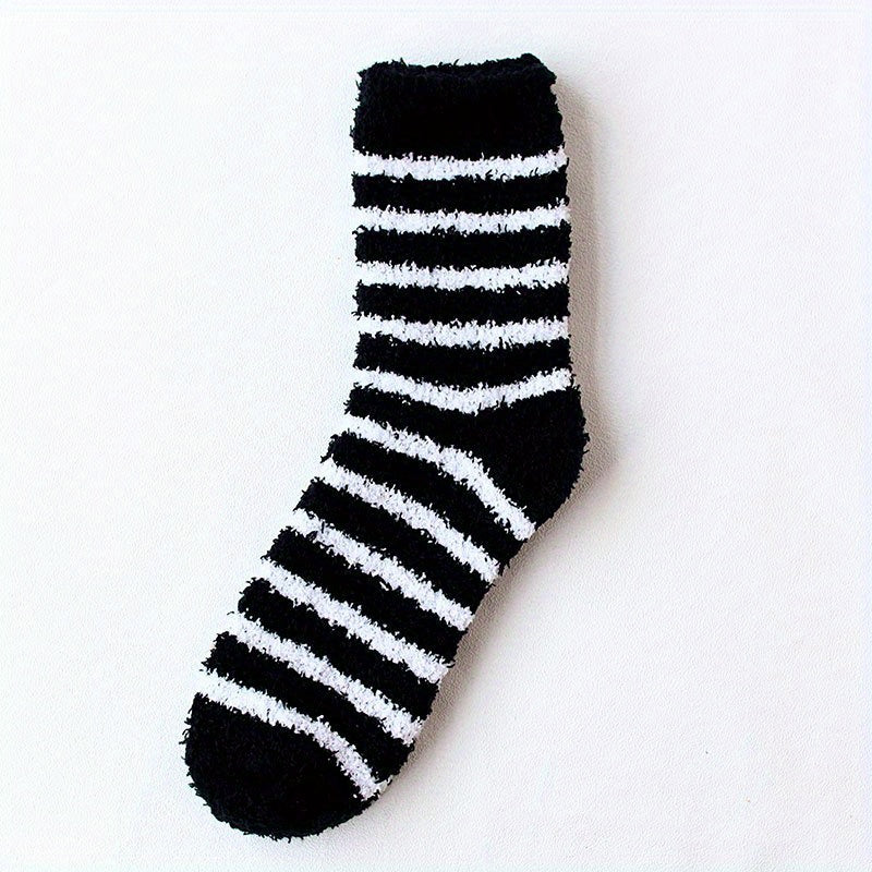 Men's Thermal Striped Crew Socks - Plush & Comfy - Outdoor Winter Wear