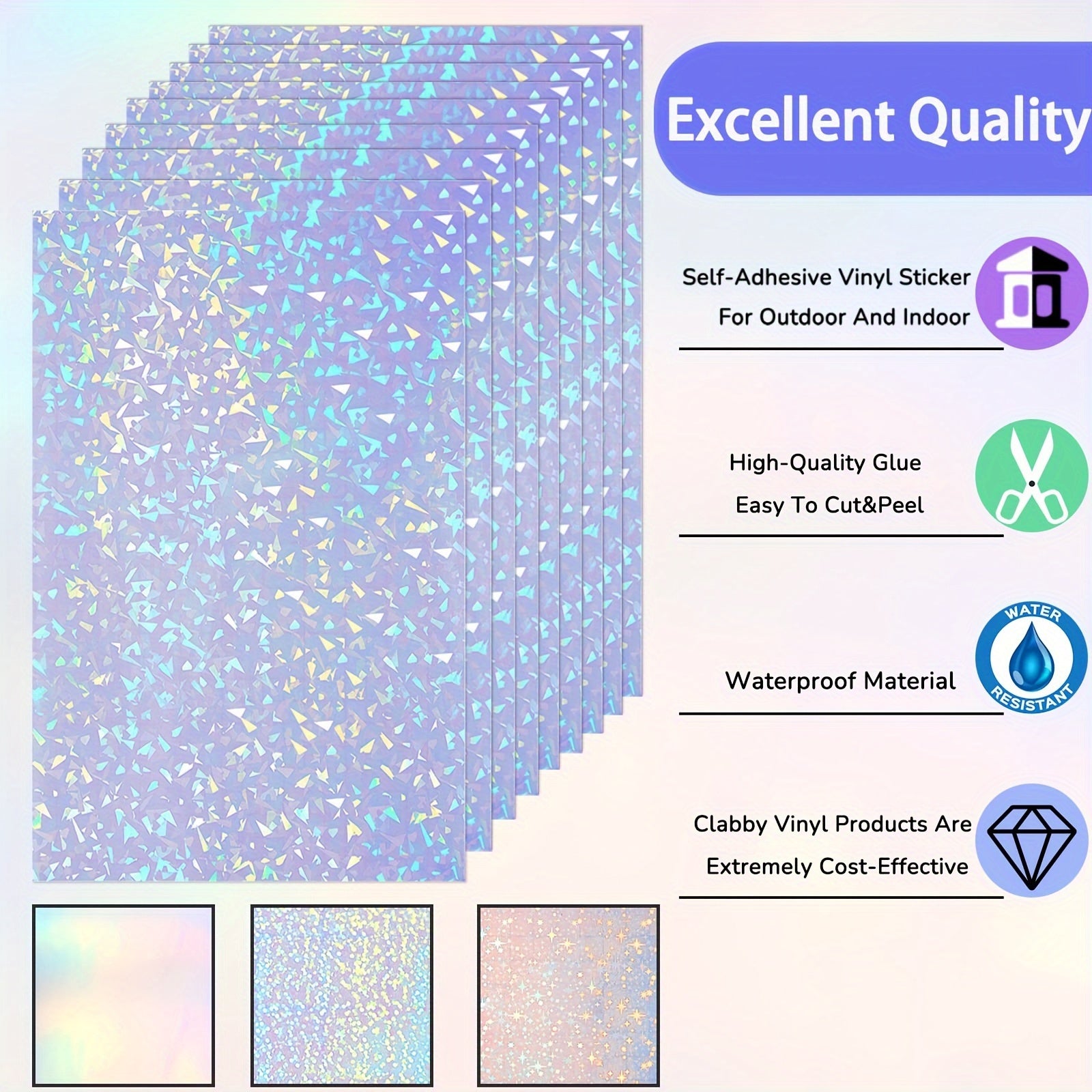 10 Sheets Holographic Sticker Paper A4 Self Adhesive Waterproof Film