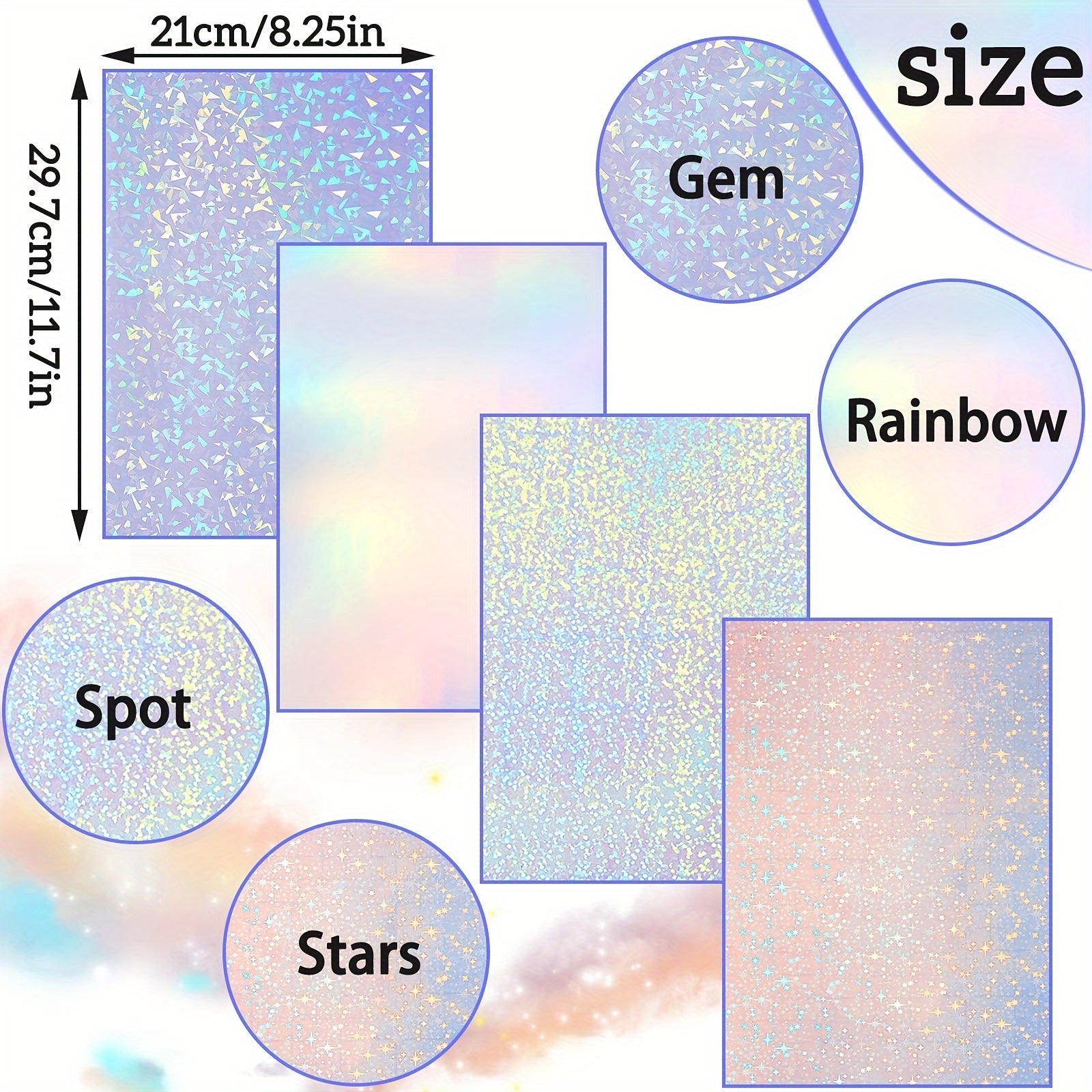 10 Sheets Holographic Sticker Paper A4 Self Adhesive Waterproof Film