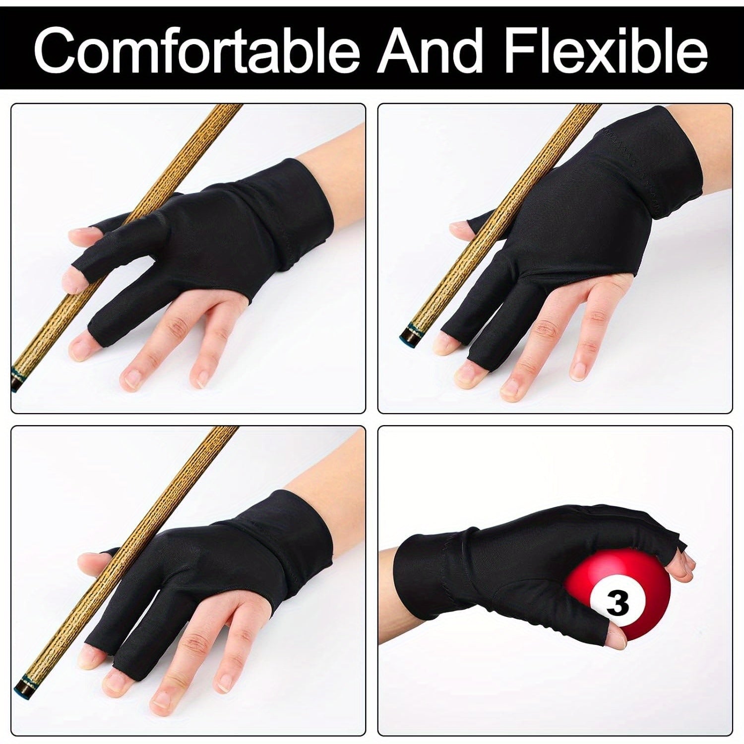 8pcs Pool 3 Fingers Gloves Billiards Left Hand Snooker Cue Sport Glove