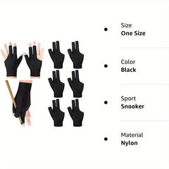 8pcs Pool 3 Fingers Gloves Billiards Left Hand Snooker Cue Sport Glove