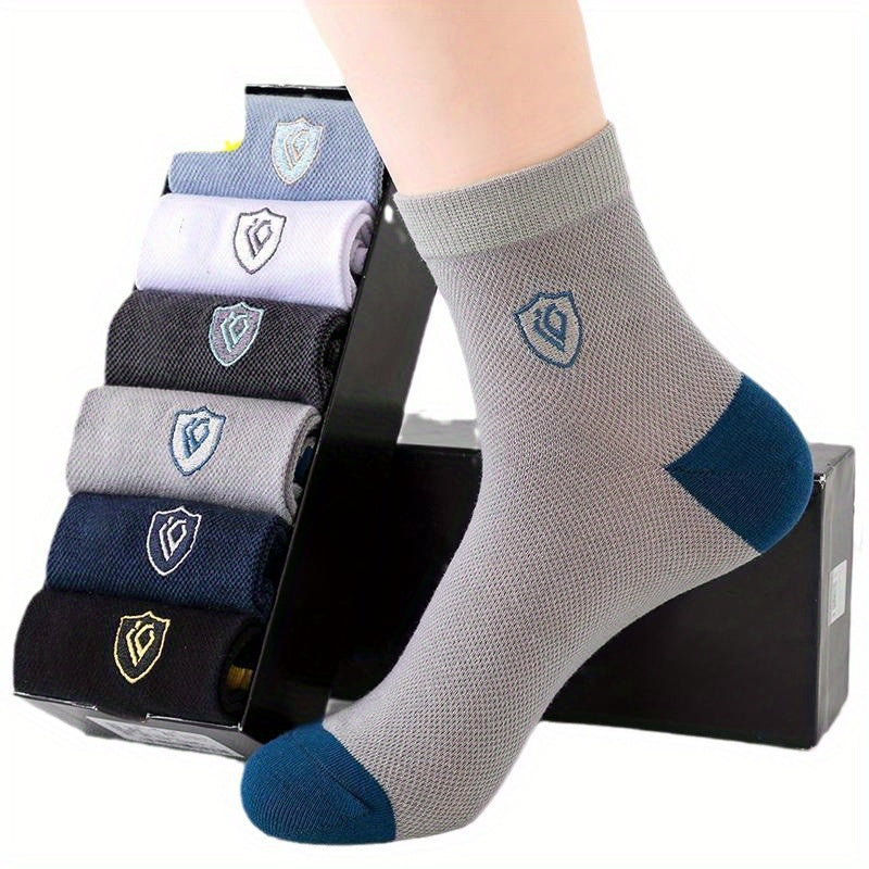 Men's Block Crew Socks Breathable Comfy Casual Unisex Socks