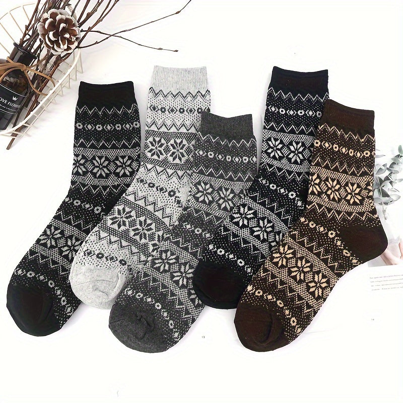 Men's Ethnic Stripe Crew Socks Wool Blend Warm Breathable Casual Outdoor Wear