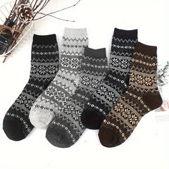 Men's Ethnic Stripe Crew Socks Wool Blend Warm Breathable Casual Outdoor Wear