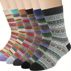 5 Pairs Men's Striped Crew Socks Wool Blend Warm Breathable Casual Unisex