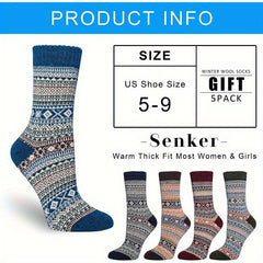 5 Pairs Wool Socks Winter Warm Soft Cozy Crew Socks Christmas Gift