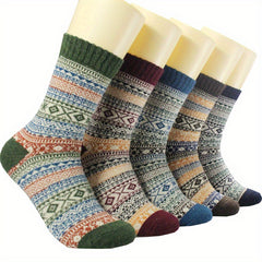 5 Pairs Wool Socks Winter Warm Soft Cozy Crew Socks Christmas Gift
