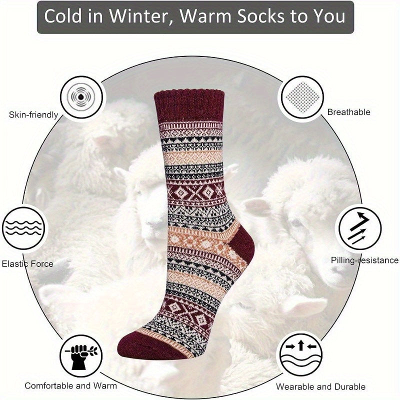 5 Pairs Wool Socks Winter Warm Soft Cozy Crew Socks Christmas Gift