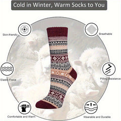 5 Pairs Wool Socks Winter Warm Soft Cozy Crew Socks Christmas Gift