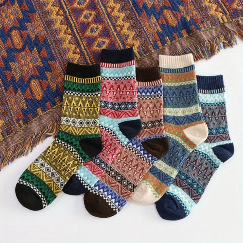 5 Pairs Wool Socks Winter Warm Soft Cozy Crew Socks Christmas Gift