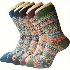 5 Pairs Wool Socks Winter Warm Soft Cozy Crew Socks Christmas Gift