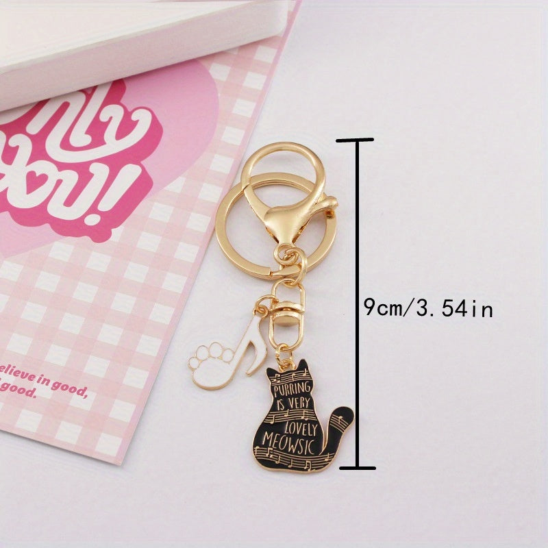Cat & Piano Keychain Pendant for Car Keys Backpacks Wallets