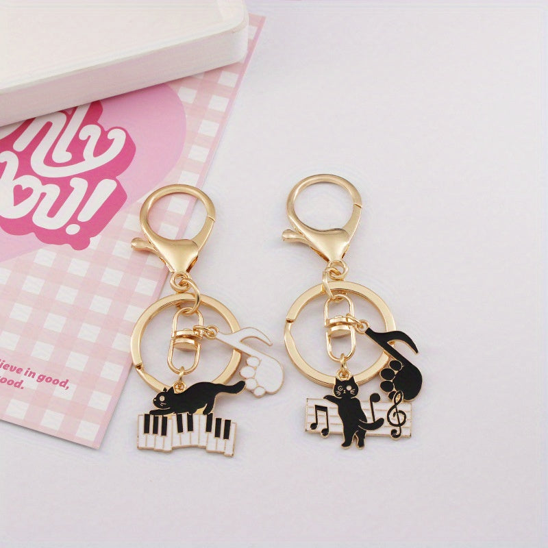 Cat & Piano Keychain Pendant for Car Keys Backpacks Wallets