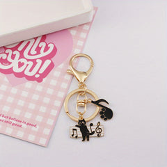 Cat & Piano Keychain Pendant for Car Keys Backpacks Wallets