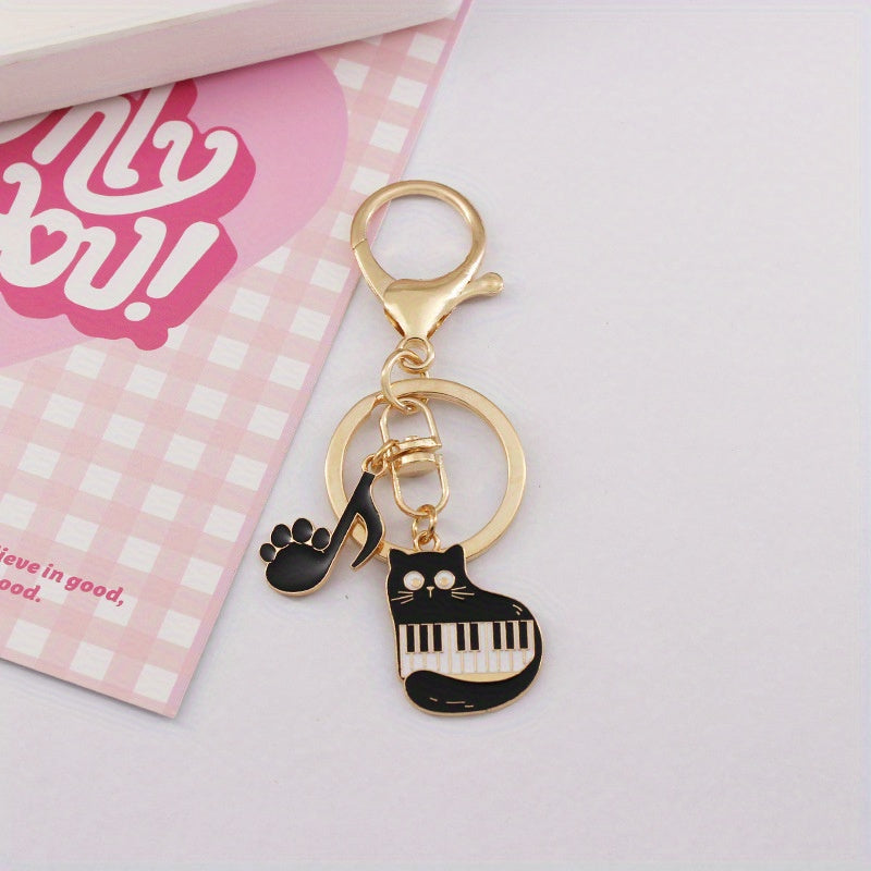 Cat & Piano Keychain Pendant for Car Keys Backpacks Wallets